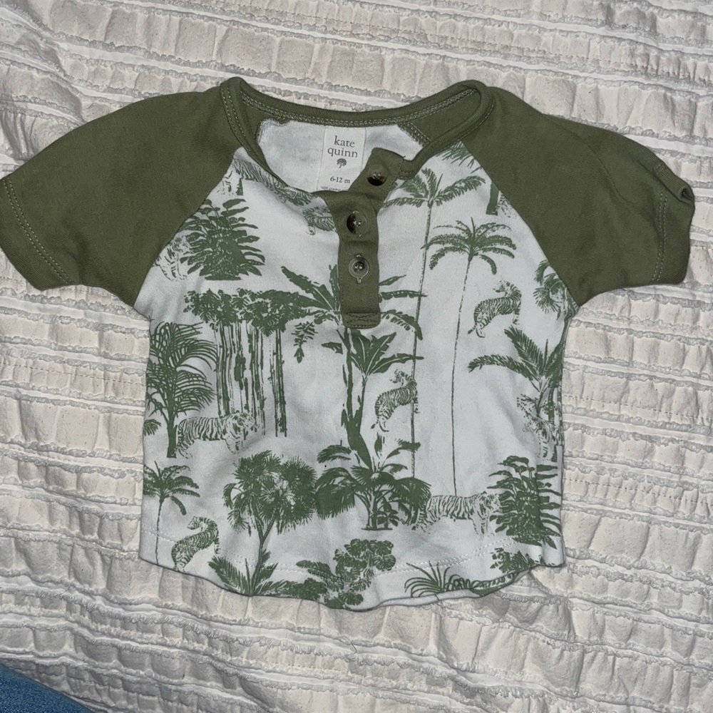Kate Quinn Olive and Cream Jungle Print Baby Shirt